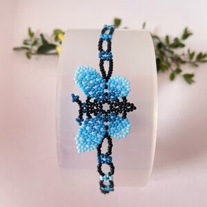 Blue and Black Beaded butterfly Bracelet